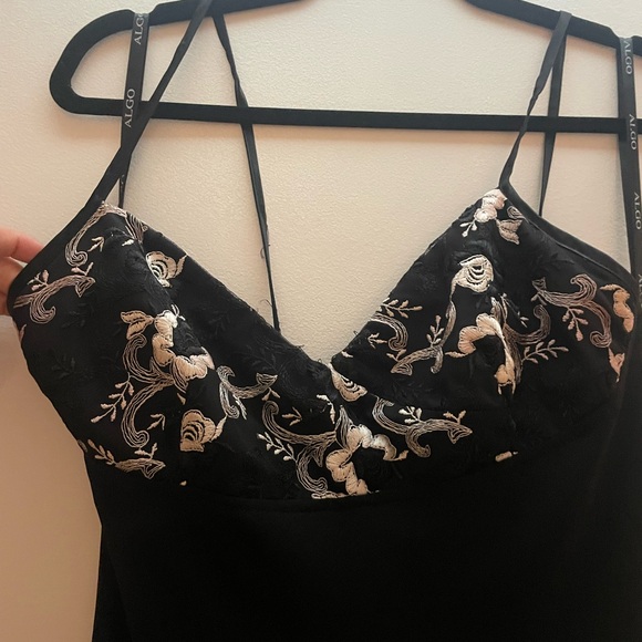 Vintage Black spaghetti strap dress with floral embroidery detail - Picture 2 of 4